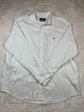 Vineyard Vines White Long-Sleeve Oxford Shirt with Whale Logo